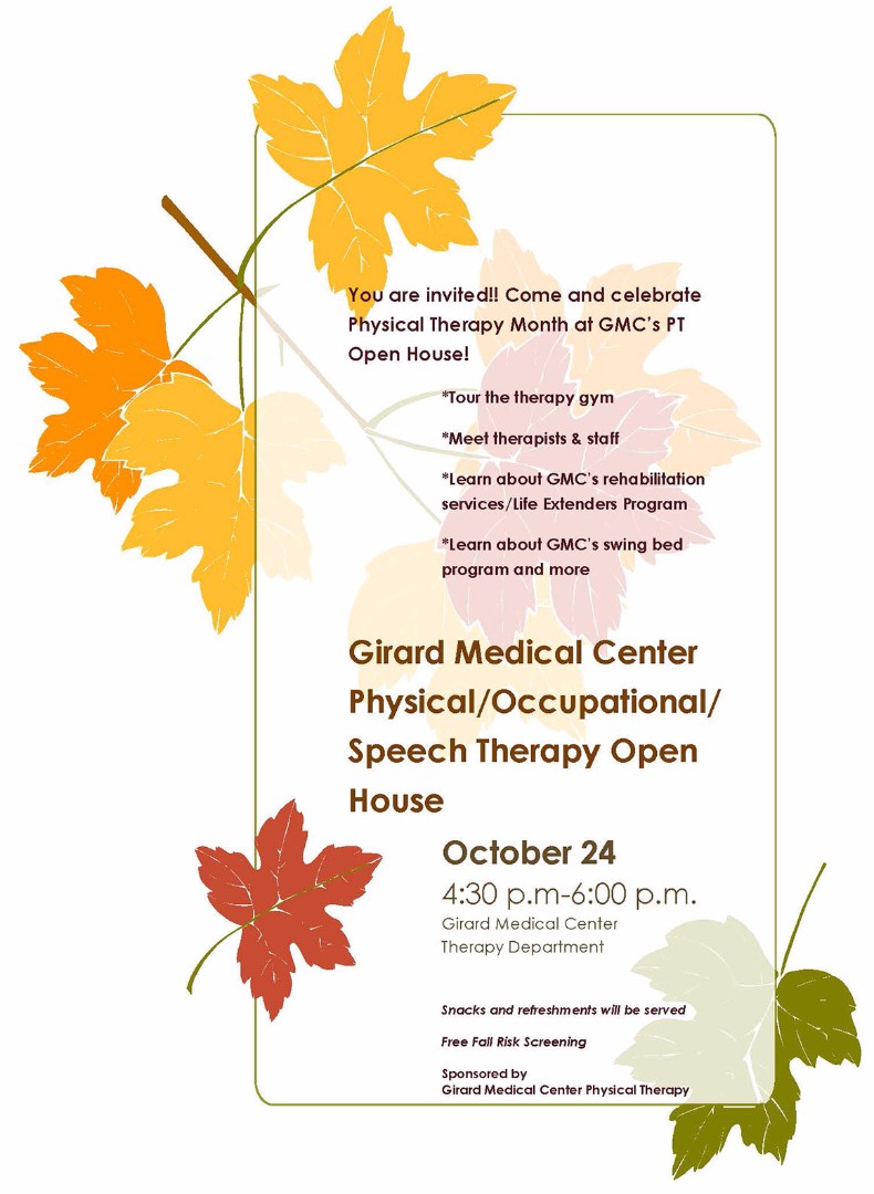 Girard Medical Center Physical Therapy Open House October 24th!